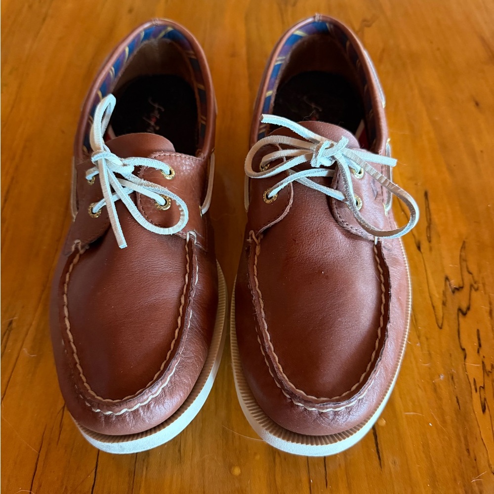 Classic Brown Leather Boat Shoes with White Laces